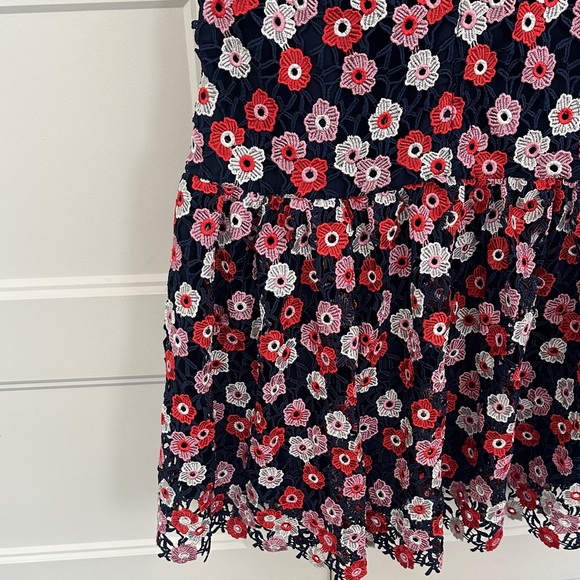 Monique Lhuillier Navy and Red Floral Dress